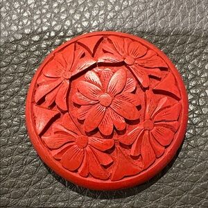 Vintage Hand Carved Cinnabar Bead